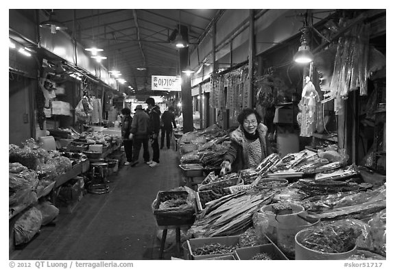 Traditional medicine ingredients, Yangnyeongsi market,. Daegu, South Korea (black and white)