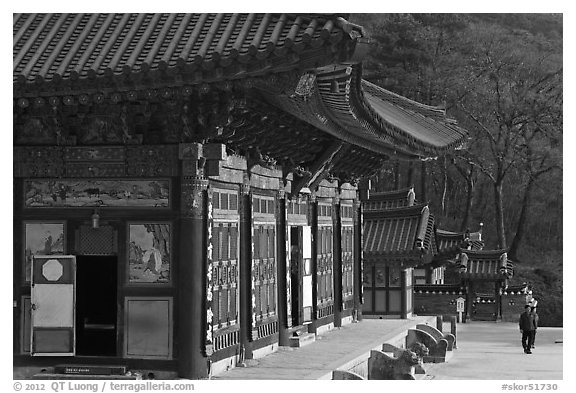 Haeinsa, temple of Jogye Order of Korean Buddhism. South Korea (black and white)