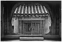 Beopbojeon seen from inside Sudarajang, Janggyeong Panjeon, Haeinsa Temple. South Korea ( black and white)