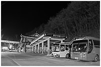 Bus station near Haeinsa at night. South Korea (black and white)