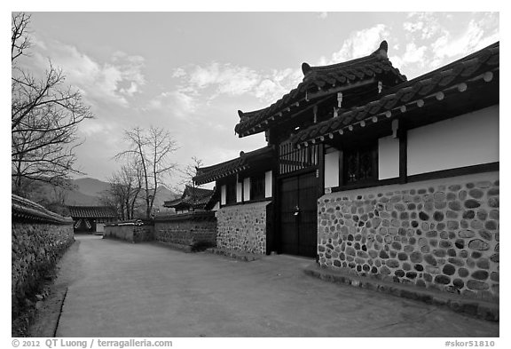 Bukchom residence. Hahoe Folk Village, South Korea (black and white)