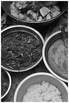 Dishes with kimchee ingredients. Gyeongju, South Korea (black and white)