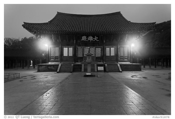 Daeungjeon (Hall of Great Enlightenment) at dusk, Bulguksa. Gyeongju, South Korea (black and white)