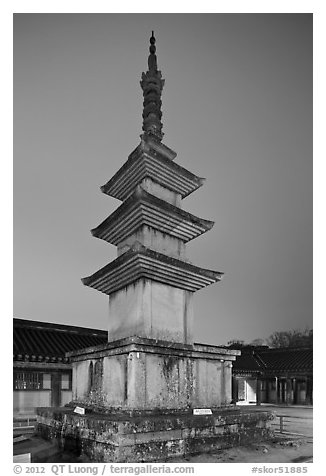 Seokgatap (Sakyamuni) pagoda by night, Bulguk-sa. Gyeongju, South Korea (black and white)
