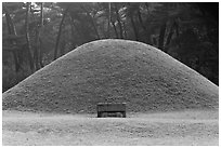 Royal tomb of Silla king Gyongae, Namsan Mountain. Gyeongju, South Korea (black and white)
