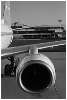 Jet engine, Gimhae International Airport, Busan. South Korea (black and white)
