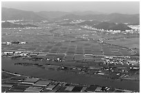 Aerial view of fileds and high rises, Busan. South Korea ( black and white)