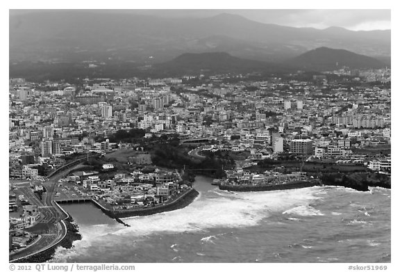 Aerial view of Jeju City. Jeju Island, South Korea