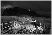 Path to  Seongsang Ilchulbong at night. Jeju Island, South Korea ( black and white)
