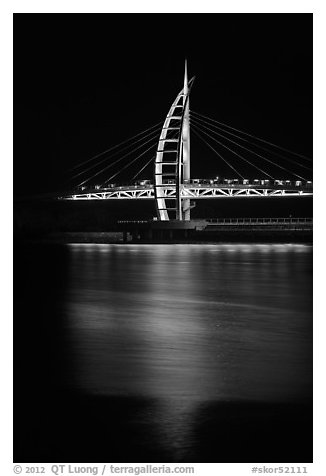 Suspension bridge at night, Seogwipo-si. Jeju Island, South Korea (black and white)