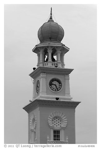 Victoria memorial clock tower. George Town, Penang, Malaysia (black and white)