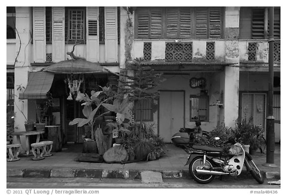 Old townhouse facades. George Town, Penang, Malaysia (black and white)