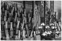 Tablets with names on altar, Kuan Yin Teng temple. George Town, Penang, Malaysia ( black and white)