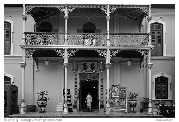 Facade, Pinang Peranakan Mansion. George Town, Penang, Malaysia (black and white)