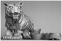Ceramic Tiger, Hock Tik Cheng Sin Temple. George Town, Penang, Malaysia ( black and white)