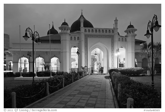 Masjid Kapitan Keling at twilight. George Town, Penang, Malaysia (black and white)