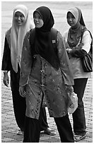 Malay women with islamic headscarf. Kuala Lumpur, Malaysia (black and white)