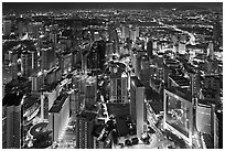 High rise towers seen from above at night. Kuala Lumpur, Malaysia ( black and white)