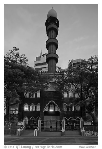 Mosque at dawn, Little India. Kuala Lumpur, Malaysia (black and white)