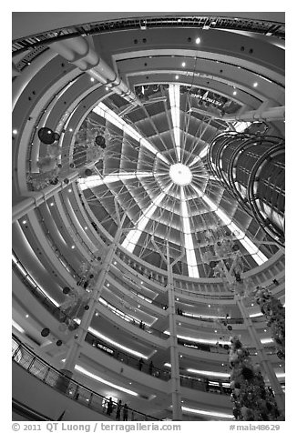 Dome inside Suria KLCC. Kuala Lumpur, Malaysia (black and white)