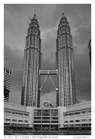 Kuala Lumpur City Center (KLCC) with Petronas Towers. Kuala Lumpur, Malaysia (black and white)