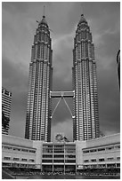 Kuala Lumpur City Center (KLCC) with Petronas Towers. Kuala Lumpur, Malaysia (black and white)