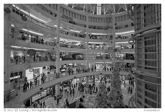 Inside Suria KLCC shopping mall. Kuala Lumpur, Malaysia (black and white)