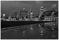 Merdeka Square reflecting Kuala Lumpur Skyline at night. Kuala Lumpur, Malaysia (black and white)