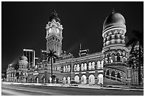 Sultan Abdul Samad Building illuminated at night. Kuala Lumpur, Malaysia ( black and white)