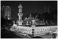 Prayer hall, Masjid Jamek, night. Kuala Lumpur, Malaysia ( black and white)