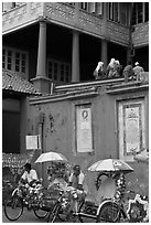Trishaws in front of Stadthuys. Malacca City, Malaysia ( black and white)