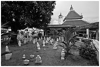 Cemetery and Masjid Kampung Hulu, oldest functioning mosque in Malaysia (1728). Malacca City, Malaysia (black and white)