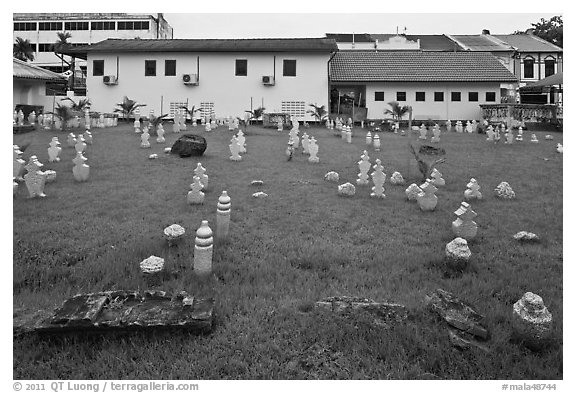 Cemetery of Kampung Kling Mosque. Malacca City, Malaysia (black and white)