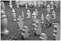Muslim graves with simple markers, Kampung Kling. Malacca City, Malaysia ( black and white)