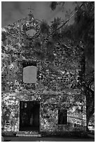 Ruined facade of St Paul Church at night. Malacca City, Malaysia (black and white)