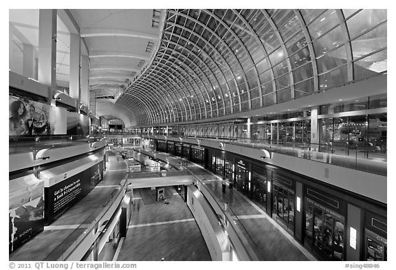 Inside the Shoppes at  Marina Bay Sands. Singapore (black and white)
