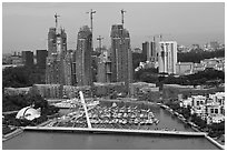 Marina and towers under construction. Singapore (black and white)