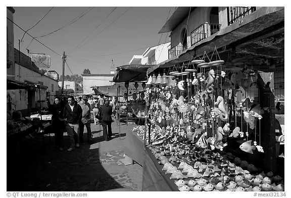 Art and craft market in the streets, Tonala. Jalisco, Mexico (black and white)