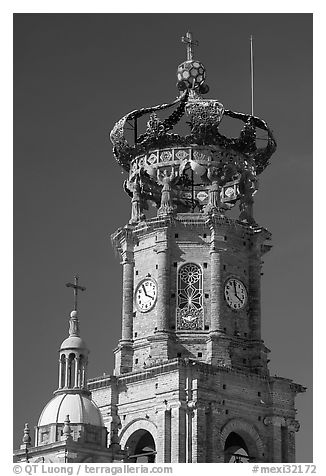 Crown of the cathedral, Puerto Vallarta, Jalisco. Jalisco, Mexico (black and white)