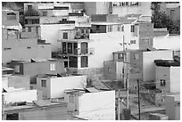 Vividly painted houses on hill. Zacatecas, Mexico (black and white)