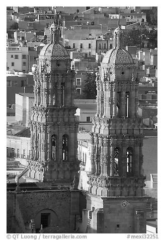 Twin towers of the Cathedral in Churrigueresque style. Zacatecas, Mexico