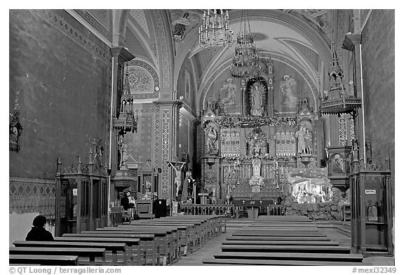 Church nave with decorated altar. Guanajuato, Mexico (black and white)