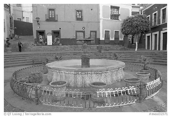 Fountain on Plazuela de los Angeles. Guanajuato, Mexico (black and white)
