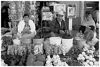 Fruit and vegetable vendors on the street. Guanajuato, Mexico ( black and white)