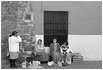Women selling vegetables on the street. Guanajuato, Mexico ( black and white)