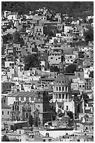 City center from above  with dome of Templo de la Compania de Jesus. Guanajuato, Mexico (black and white)