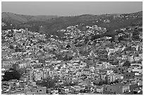 Panoramic view of the historic town and surrounding hills at dawn. Guanajuato, Mexico (black and white)