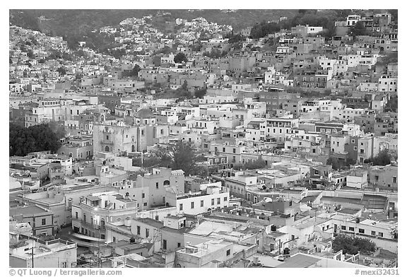Historic town seen from above at dawn. Guanajuato, Mexico (black and white)