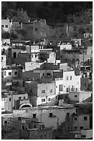 Vividly colored houses on hill, early morning. Guanajuato, Mexico (black and white)