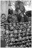 Woman selling Traditional puppets. Guanajuato, Mexico (black and white)